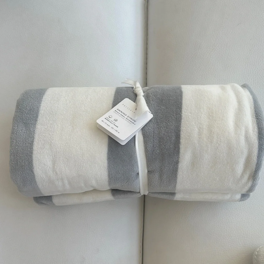 NWT Pottery Barn Reversible Awning Striped Organic Beach Towel